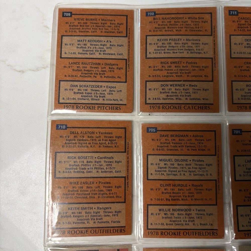 Topps 1978 Baseball Rookie Card Lot of 9 - Pitchers/Catchers/OF/1B